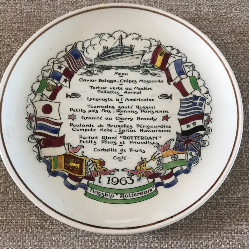 Vintage 1963 Commemorative Plate, ATW Cruise Holland-America Ship Rotterdam